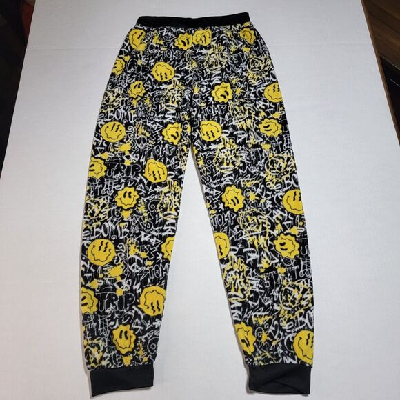 Quad Seven Fuzzy PJ Pants B, W, & Yellow Smile Faces - Size Youth 16/18 - Picture 3 of 4